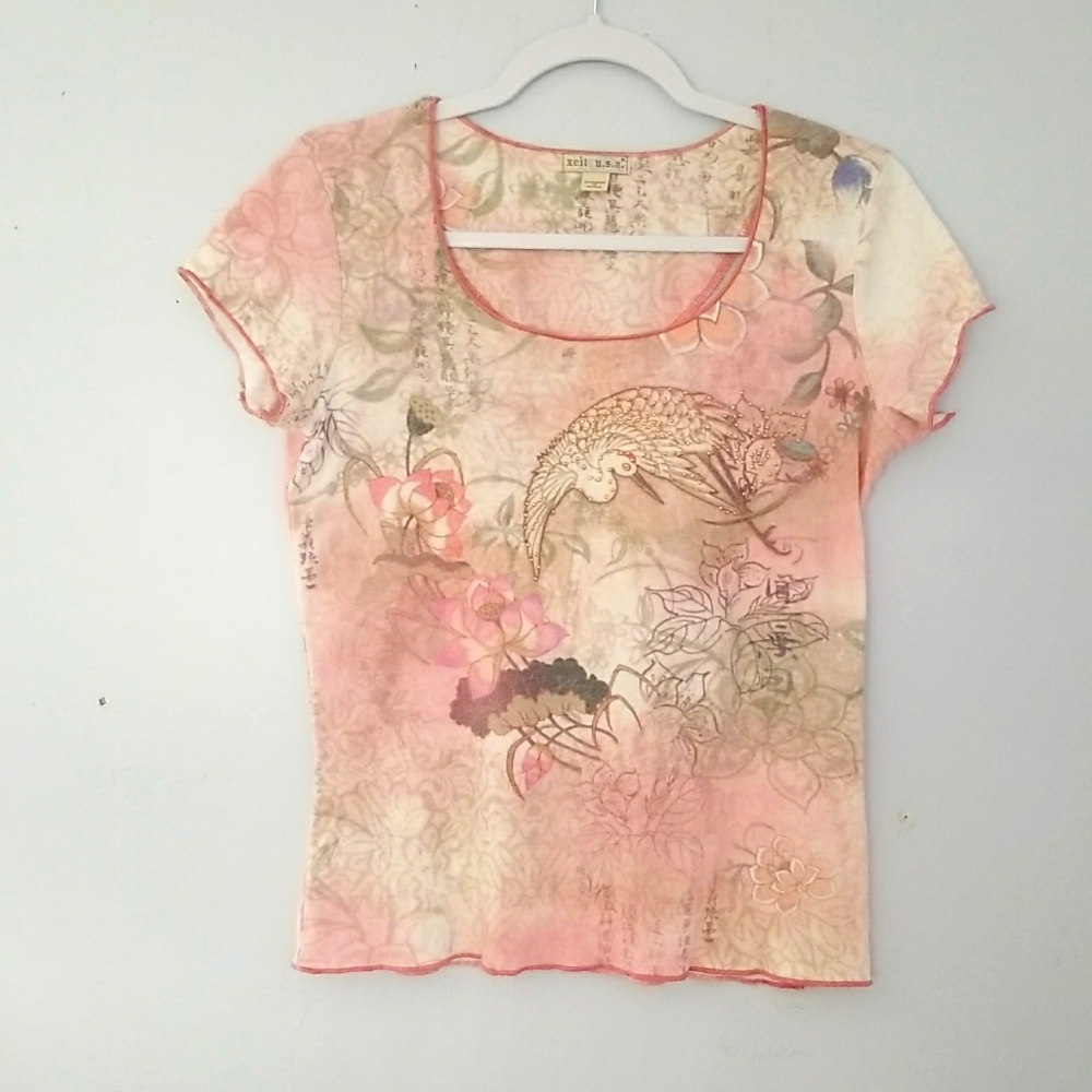 Xcit U.S.A Pink Scoop Neck Tee Sz PL